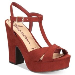 American Rag Women's Burgandy Suede T-Strap Platform Heels